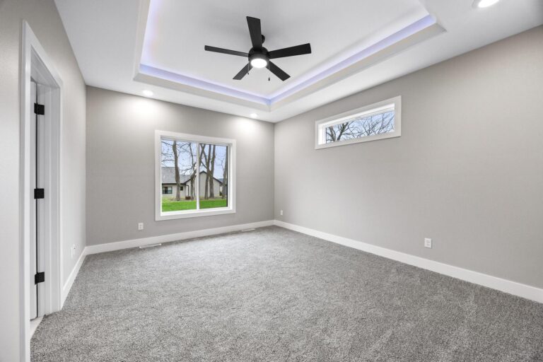 bedroom with tray ceiling